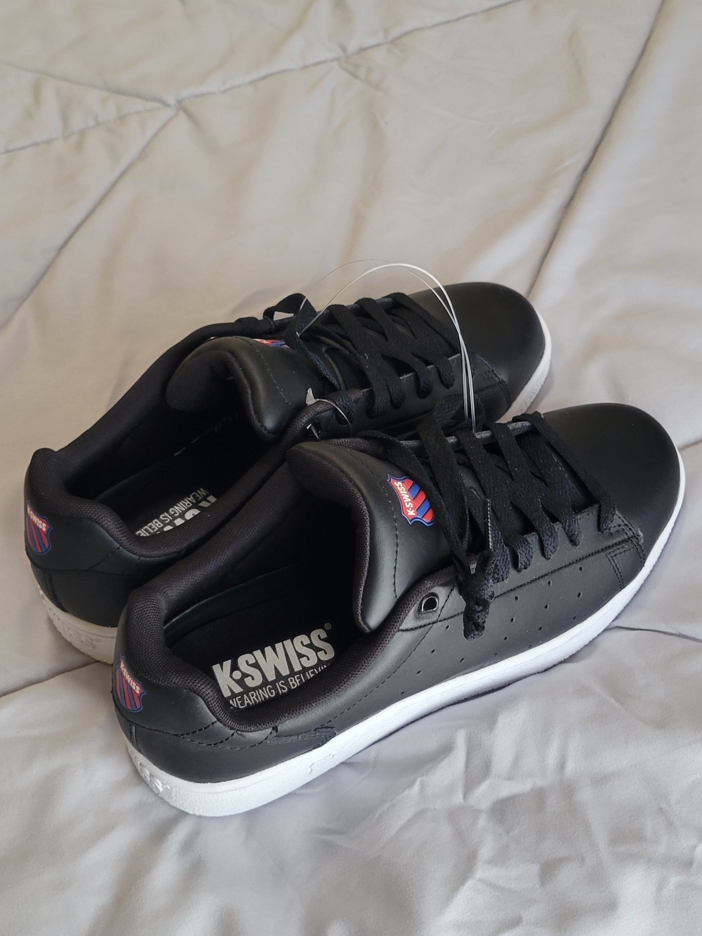K-Swiss Black and White Low-Top Sneakers with Red and Blue Logo